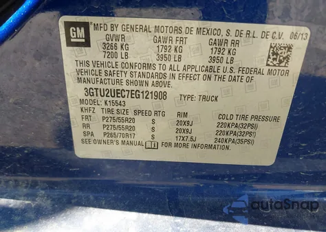 2014 GMC Sierra 1500 Sle from USA, damaged, VIN 3GTU2UEC7EG121908